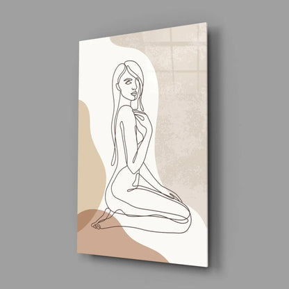 Beige and brown abstract wall art print of woman in lotus pose