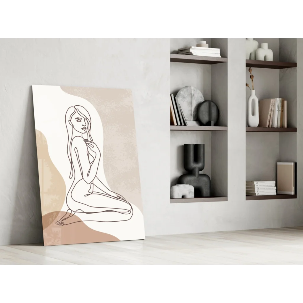 Zen Lotus beige brown minimalist wall art print with seated figure
