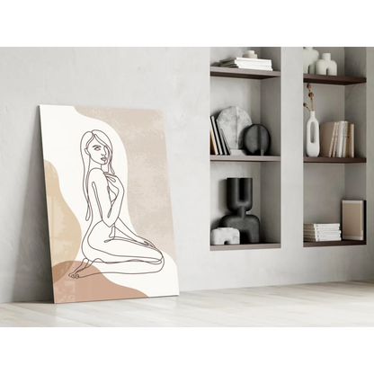Zen Lotus beige brown minimalist wall art print with seated figure