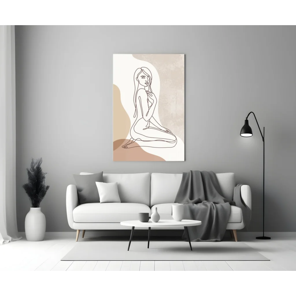 Beige and black zen lotus woman in meditation pose wall art print