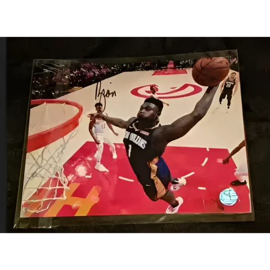 Zion Williamson signed 8x10 photo of him dunking, certified authentic basketball shot
