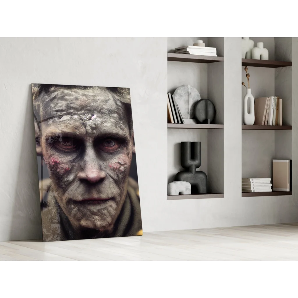 Zombie Face Canvas Wall Art with Haunting Gray Tones