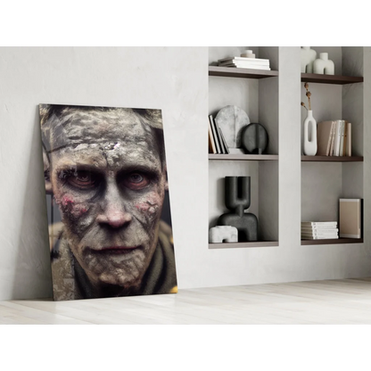 Zombie Face Canvas Wall Art with Haunting Gray Tones