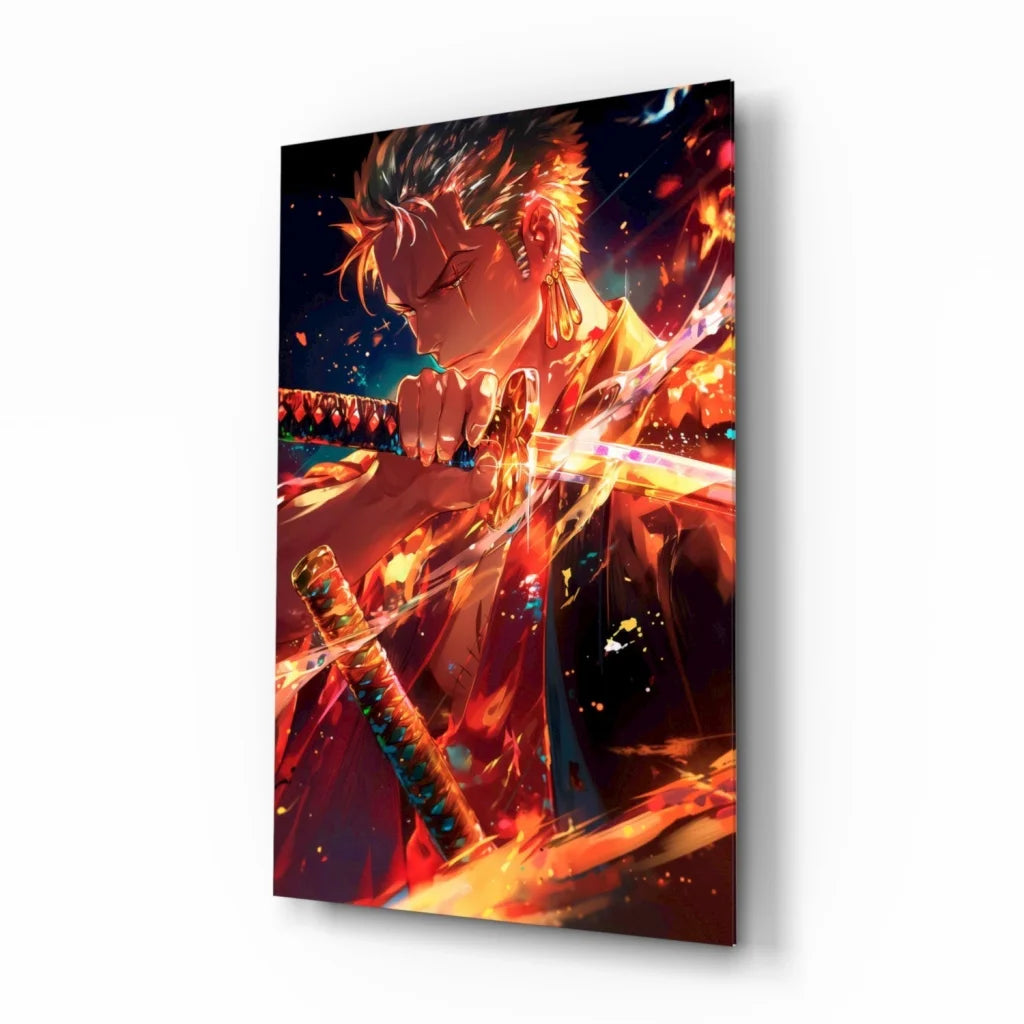 Fiery Anime Glass Wall Art with Blazing Action Scene | Insigneart USA | vintageantiquesgifts.com