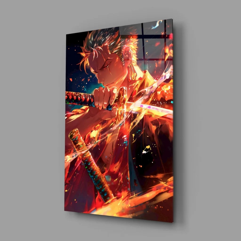 Fiery Anime Glass Wall Art with Blazing Action Scene | Glass Wall Art Print | vintageantiquesgifts.com