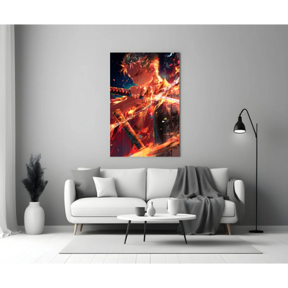 Fiery Anime Glass Wall Art with Blazing Action Scene | Modern Wall Art Decor | vintageantiquesgifts.com