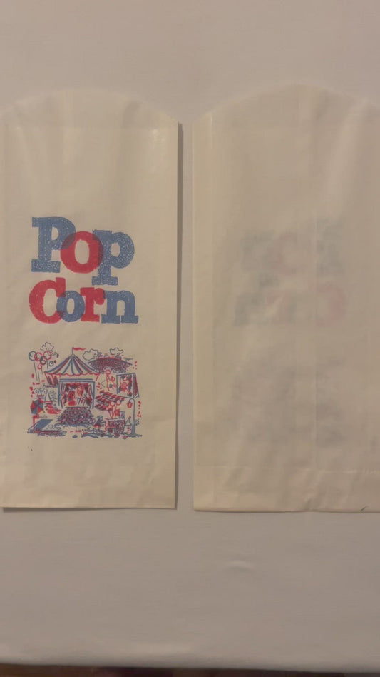 Vintage Circus Popcorn Bag 🎪 Red & Blue Carnival Midway Scene, NOS Concession Sack