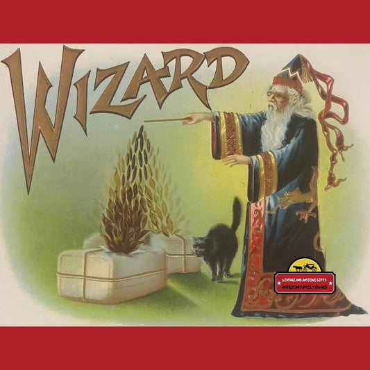 1910s Antique Wizard Large Inner Gold Embossed Cigar Label Black Cat Magic - Vintage Advertisements - Tobacco And Labels