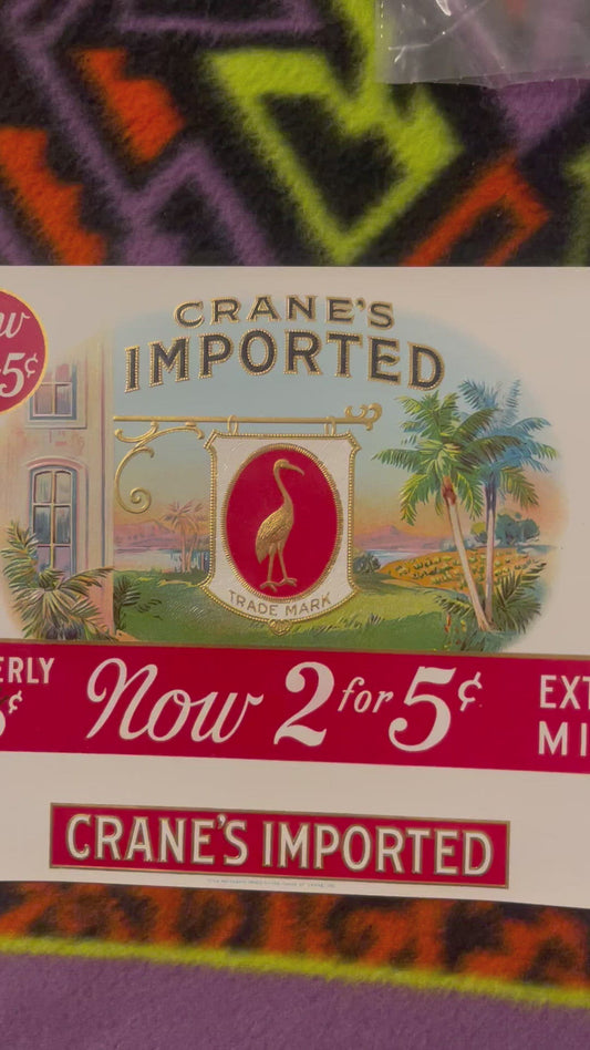 Antique Cranes Imported Cigar Band Gold Embossed House of Crane Indianapolis Crane Bird Tobacciana Collector 🚬