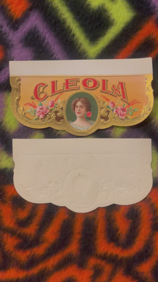 Antique Cleola Cigar Box Label 🌹 Victorian Portrait Beauty Embossed Gold Scrollwork Roses American Made