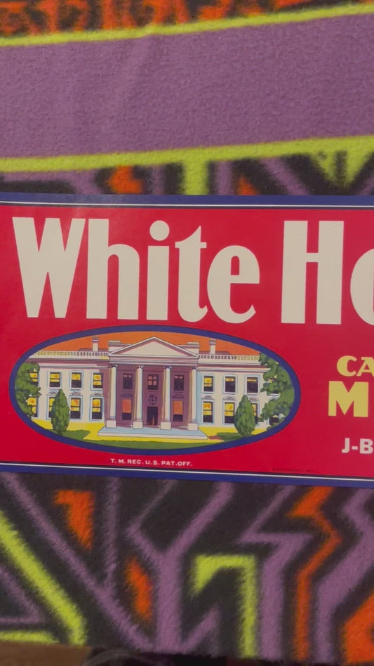 Large Antique Vintage 1930s Patriotic White House Crate Label 🍎 Los Angeles, CA