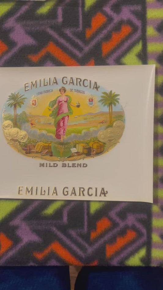 Antique Emilia Garcia Cigar Box Label 🌅 Embossed Mild Blend Gran Fabrica de Tabacos NOS 1900s
