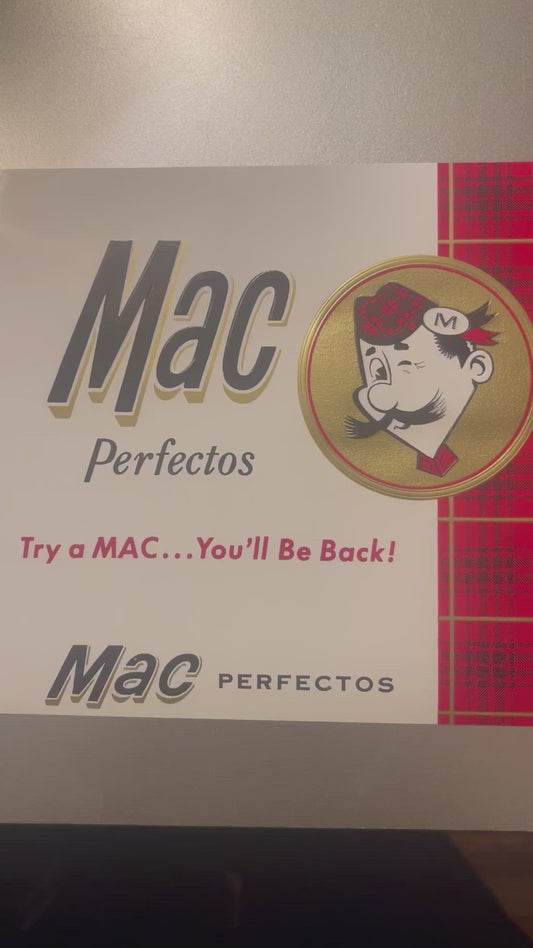 Vintage Mac Perfectos Cigar Box Label 1950s Scottish Man Tam O'Shanter Caricature Embossed Gold Litho Art 🚬
