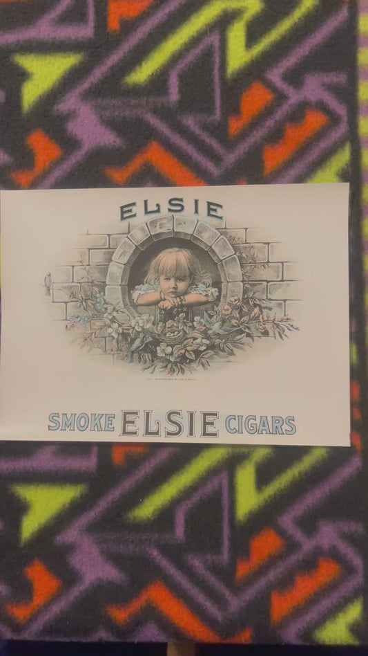 Antique Vintage Large Elsie Cigar Label 1900s - 1920s 🚬 Cute Victorian Child!