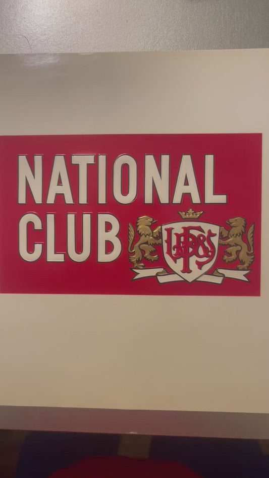 Vintage National Club 🦁 Embossed Cigar Label — Gold Lions, Crown & Shield Coat of Arms, Red Cream Lithograph American Made