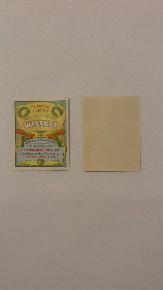 Antique 1920s "Wisckey" Whiskey Flavor Label 🐍 NOS Prohibition Era Chemical Industrial Co. Providence RI American Made