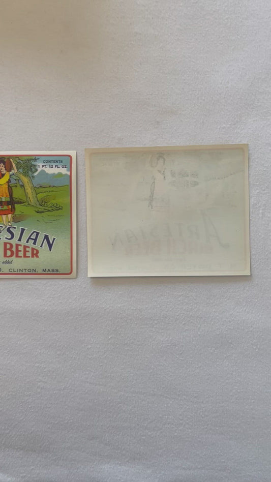 Vintage Artesian Birch Beer Bottle Label 🥤 M.T. Dwyer Co Clinton Mass, NOS Soda Advertising Lithograph Well Water Graphic