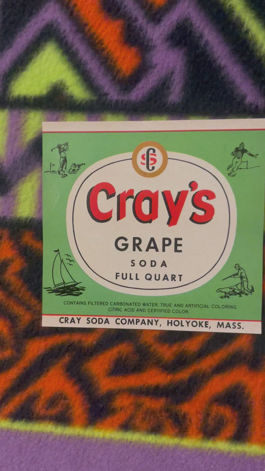Etiqueta de soda de uva de Cray's Vintage antigua, Holyoke, Ma, ícono estadounidense 1940s - 1950s