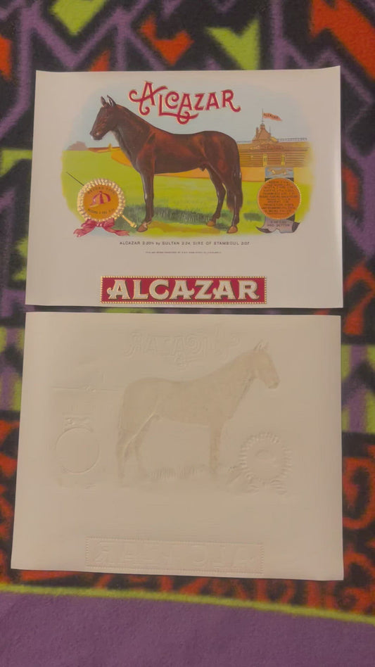 Antique Vintage 1900s - 1920s Alcazar Embossed Cigar Label 🚬 Horse Racing, Racehorse