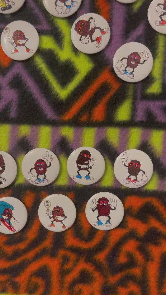Vintage 1987 California Raisins Complete Pinback Button Set CALRAB Licensed 9 Piece Claymation Advertising Character Pins 📌