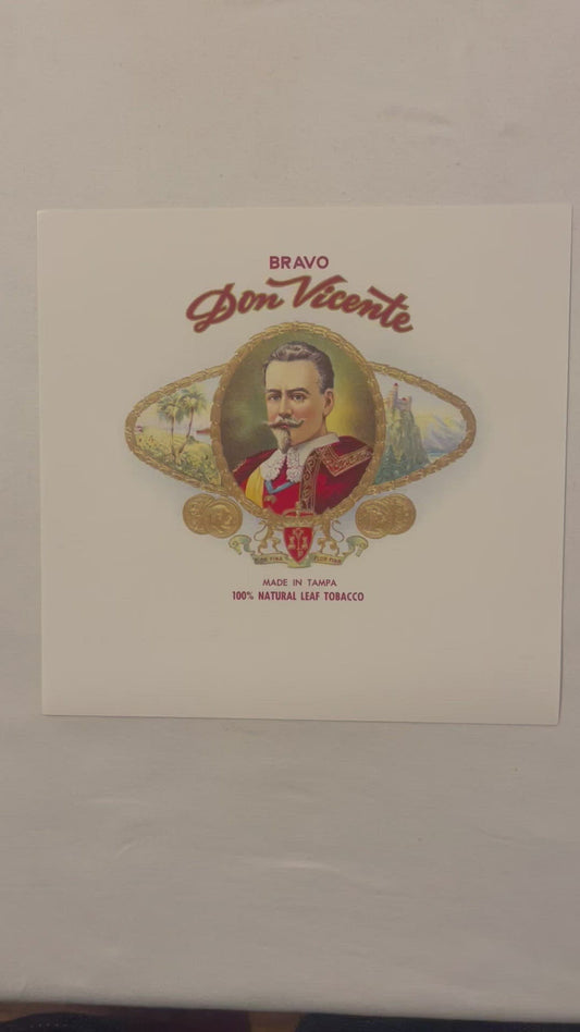 Antique Bravo Don Vicente Cigar Box Label 🍂 1900s Tampa Florida 100% Natural Leaf Tobacco 🌿