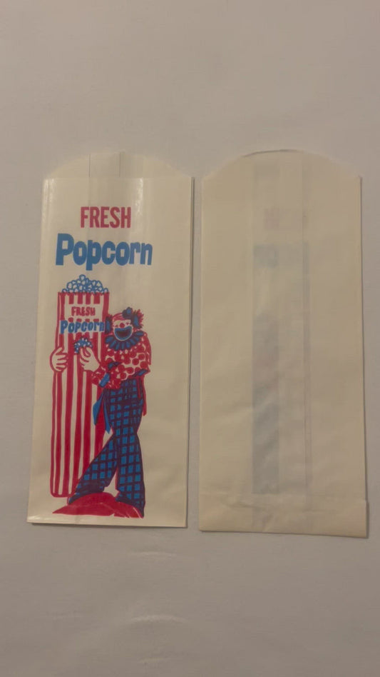 Vintage Clown Fresh Popcorn Bag 🎪 Circus Red White & Blue Cellophane NOS