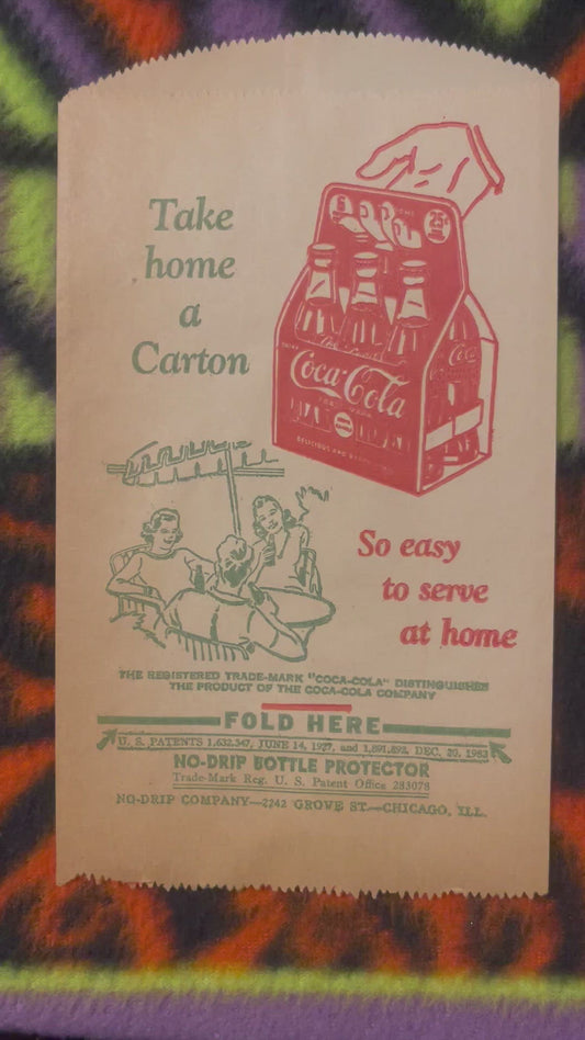 Vintage Coca-Cola No-Drip Bottle Protector 🥤 1930s Chicago Paper Sleeve Last Design Coke Made American Made Bag