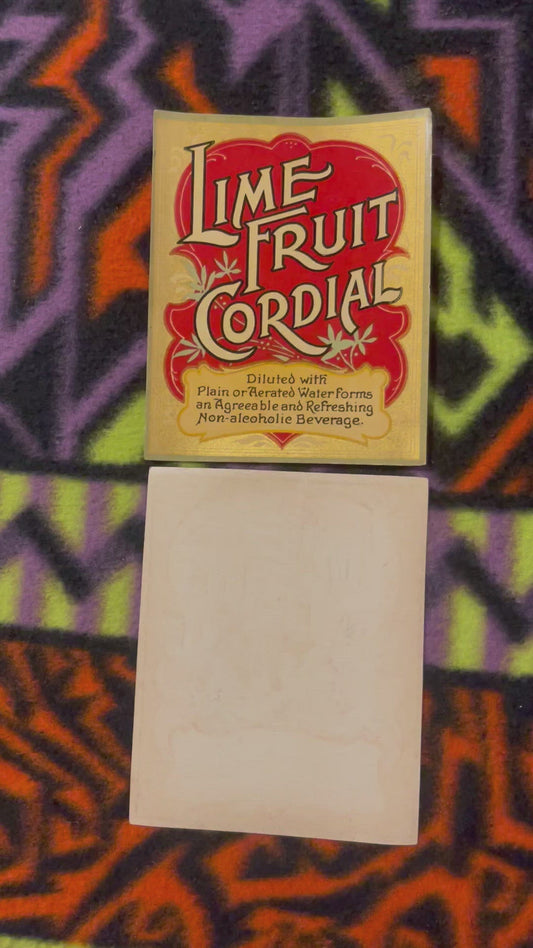 Very Rare 1800's Antique Lime Fruit Cordial Beverage Label, Amazing Collectible!