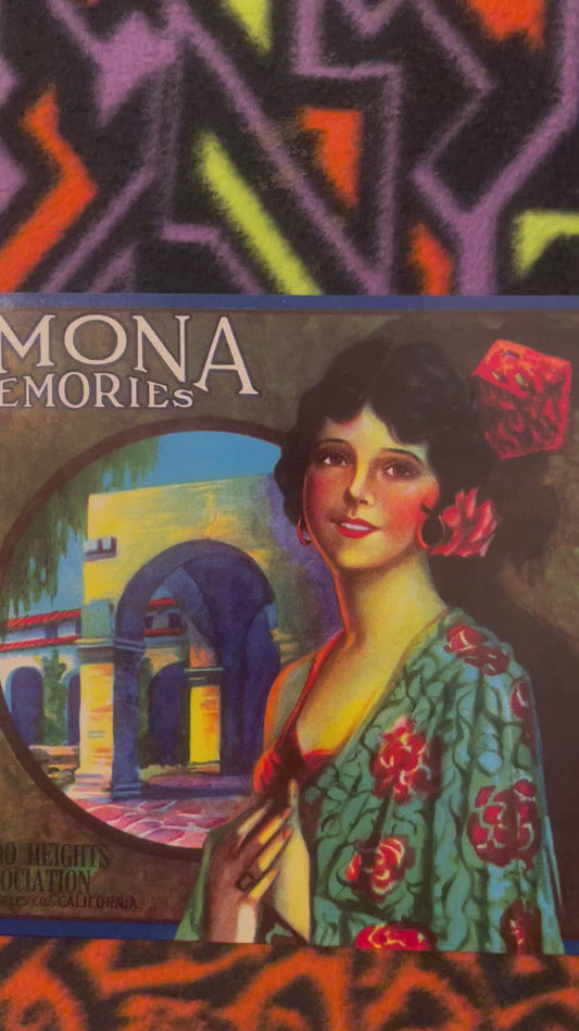 Vintage 1930s Ramona Memories Lemon Crate Label 🍎 San Fernando Heights Lemon Association, Los Angeles County California Señorita Art