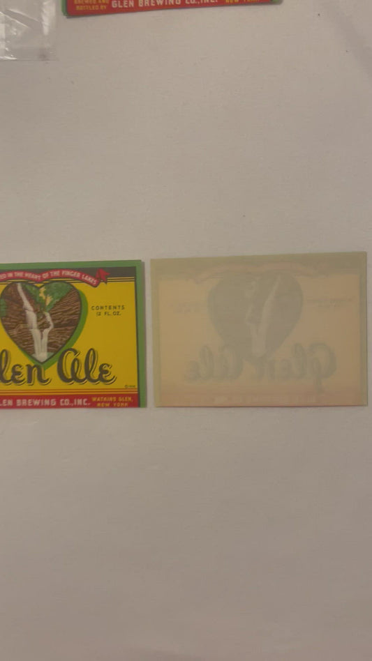 Vintage 1938 Glen Ale Beer Label 🍺 Glen Brewing Co. Watkins Glen NY — New Old Stock NOS American Made