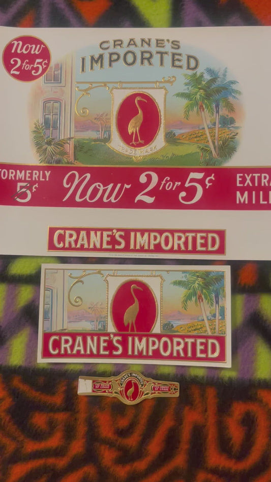 Combo All 3! Antique 1900s - 1930s Crane's Imported Embossed Cigar Labels, Indianapolis, IN 🚬
