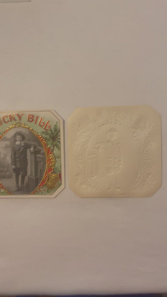 Antique Lucky Bill Gold Embossed Cigar Label NOS 1900s Chromolithograph Advertising Decor 🚬