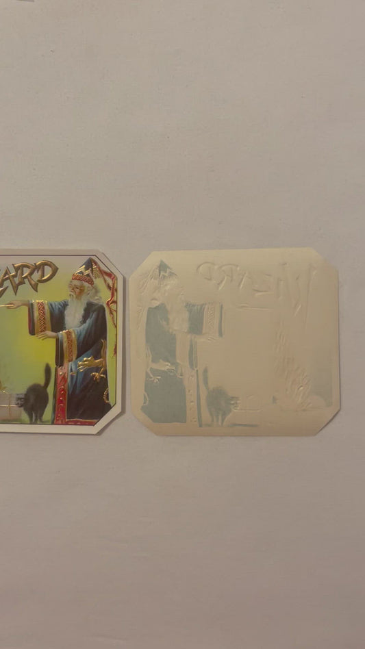Antique Wizard Cigar Box Label 🧙‍♂️ Gold Embossed Chromolithograph 1910s Black Cat Halloween Art American Made