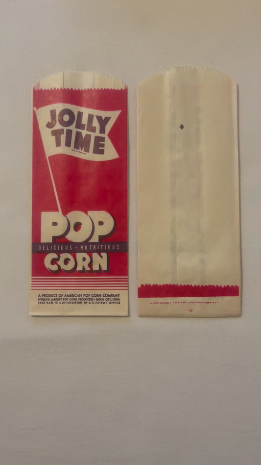 Vintage 1950s Jolly Time Popcorn Bag 🍿 NOS American Pop Corn Co Sioux City Iowa Red & White American Made