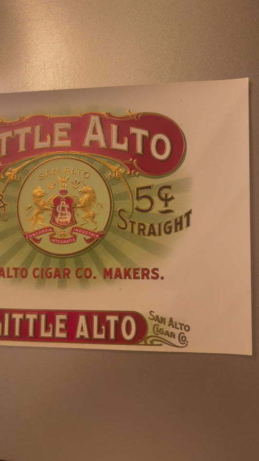 Antique Vintage 1900s - 1920s Little Alto Gold Embossed Cigar Label 🚬