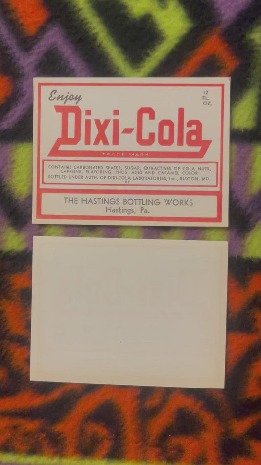 Vintage 1930s Dixi-Cola Label from Pennsylvania