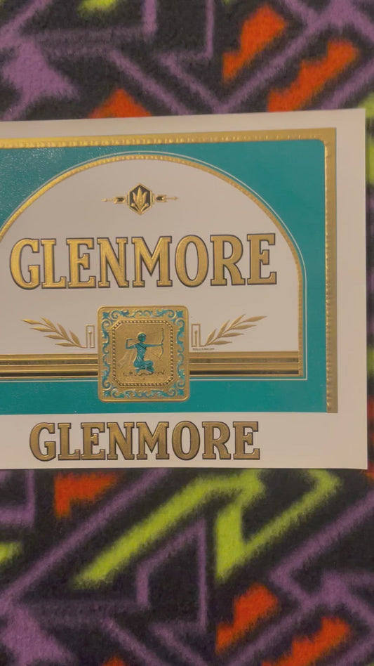 Etiqueta de puro Glenmore vintage antigua en relieve, años 1900-1920