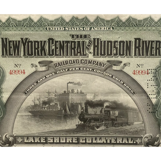 Antique 1898 New York Central And Hudson River Railroad Co. Gold Bond Certificate Collectibles Vintage Stock