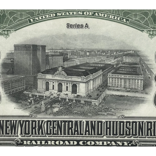 Antique 1913 New York Central Hudson River Railroad Bond Certificate Grand Collectibles Vintage Stock and Certificates