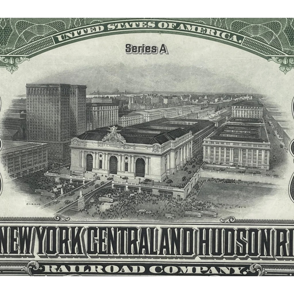 Antique 1913 New York Central Hudson River Railroad Bond Certificate Grand Collectibles Rare NYC - Collectible