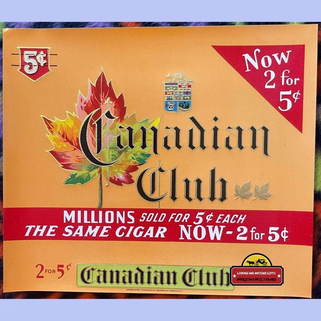 Antique Canadian Club Embossed Cigar Label Maple Leaf Version 2 Red Lion Pa 1920s - 1930s - Vintage Advertisements -