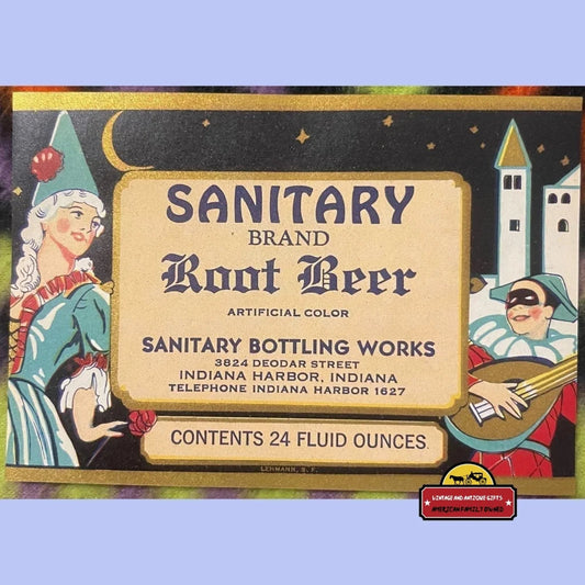 Antique Sanitary Root Beer Label Indiana Harbor In Medieval Court Jester Castles Princess 1920s Vintage Advertisements