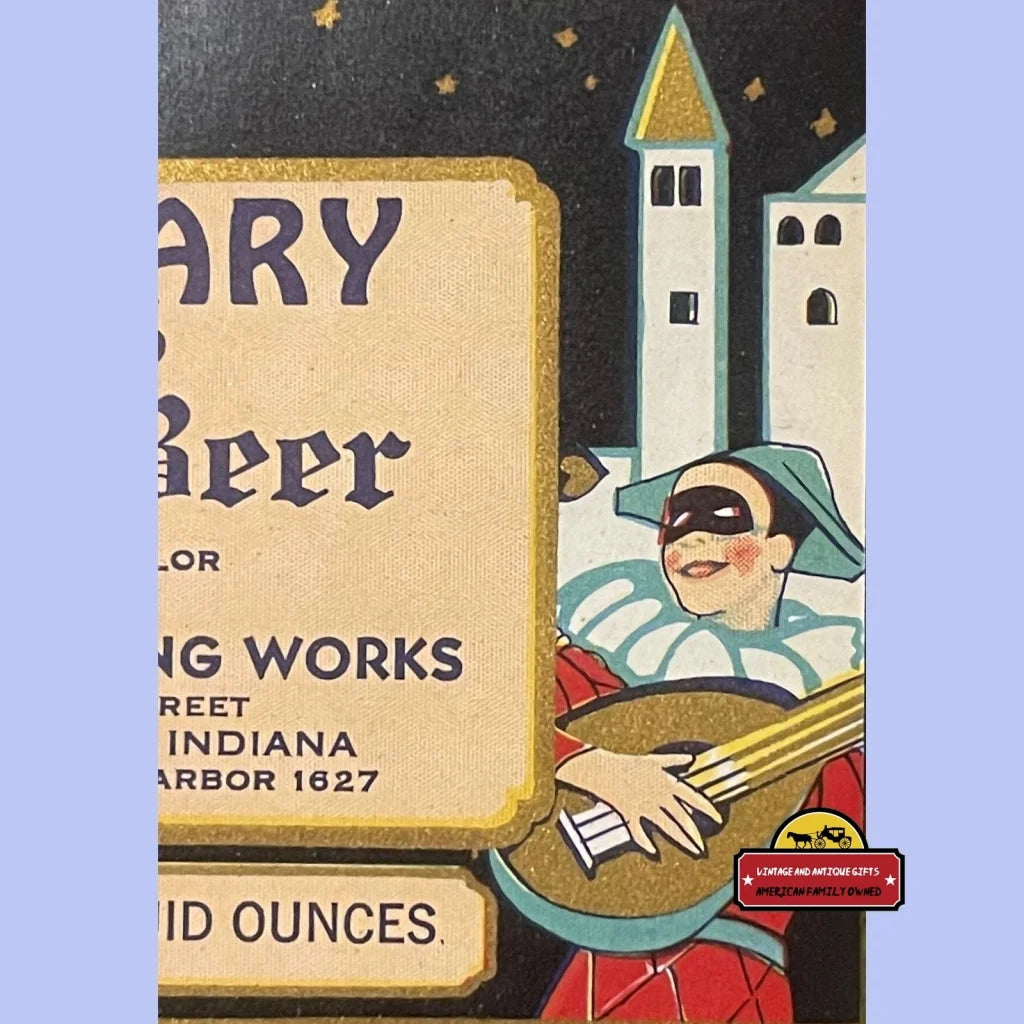 Antique Sanitary Root Beer Label Indiana Harbor In Medieval Court Jester Castles Princess 1920s - Vintage Advertisements