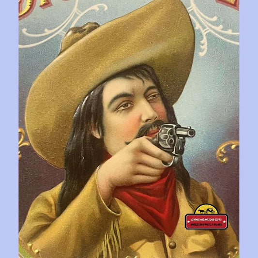 Antique Vintage 1900s Dick Custer Gold Embossed Cigar Label Wild West Gunslinger Advertisements Tobacco and Labels