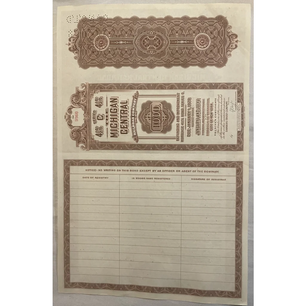 Antique Vintage 1929 Michigan Central Railroad Gold Bond Certificate Collectibles and Gifts Home page Rare RR