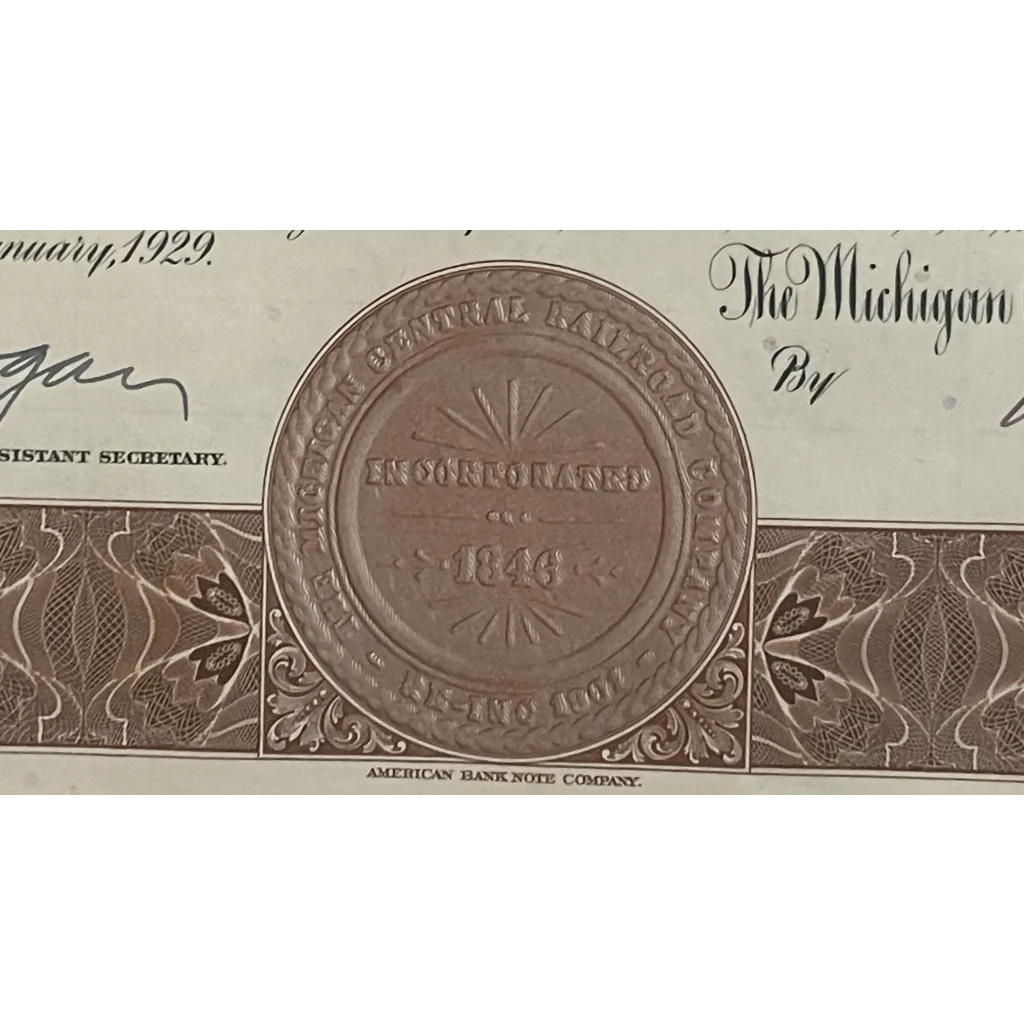 Antique Vintage 1929 Michigan Central Railroad Gold Bond Certificate Collectibles Rare RR - Historic Relic!
