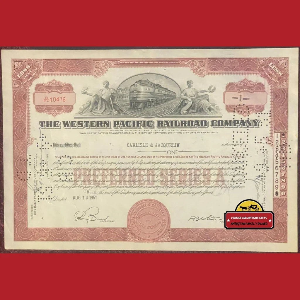 Antique Vintage 1940s - 50s Combo Western Pacific Railroad Company Stock Certificate Advertisements and Bond