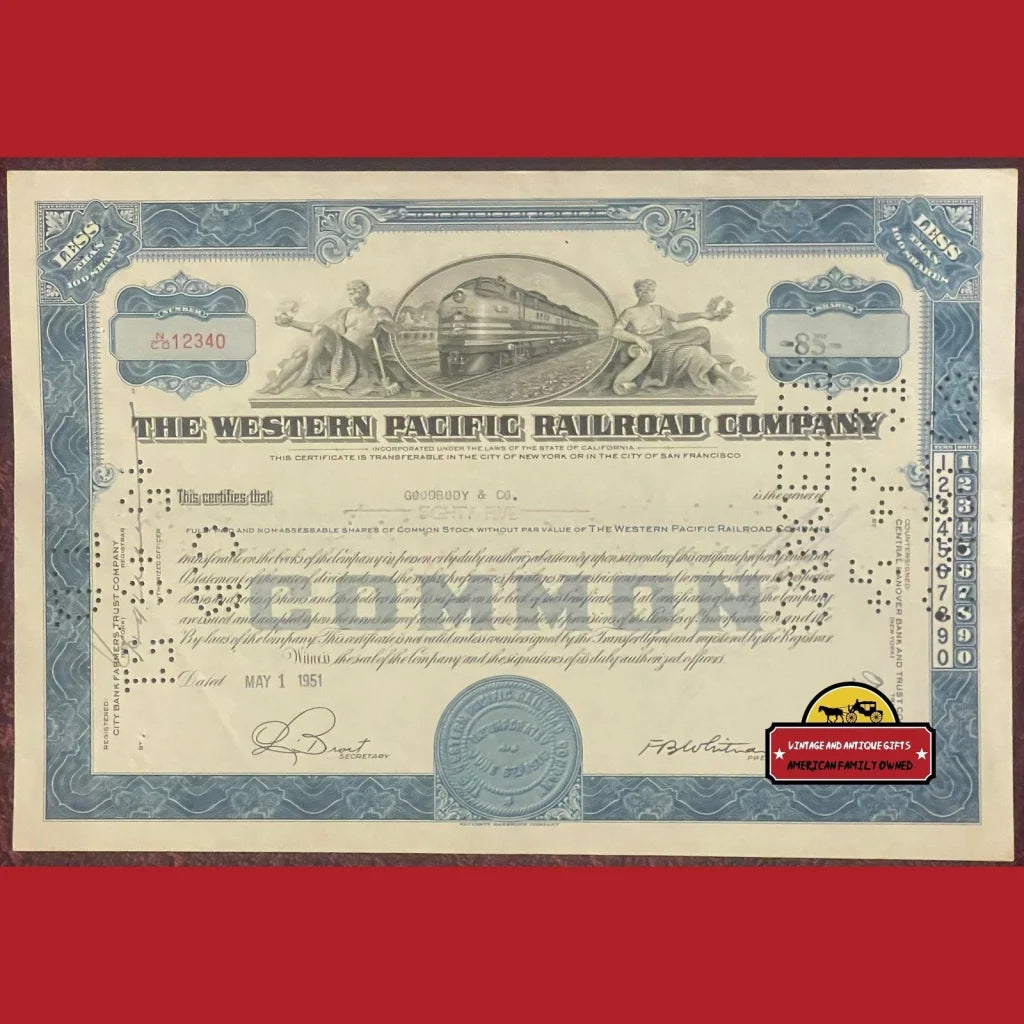 Antique Vintage 1940s - 50s Combo Western Pacific Railroad Company Stock Certificate Advertisements and Bond