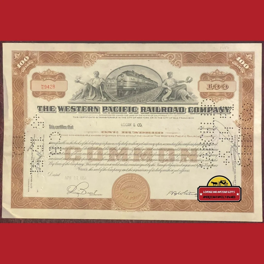 Antique Vintage 1940s-50s Combo Western Pacific Railroad Company Stock Certificate Advertisements and Bond Certificates