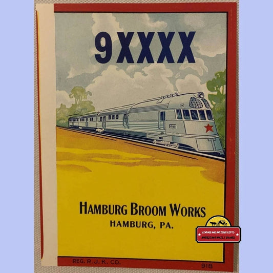 Antique Vintage 9xxxx Train Locomotive Broom Label 1910s - 1940s ~ Advertisements Labels Rare Label: